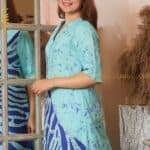 Long Batik Dress - Turquoise Blue with Design (Size 12)