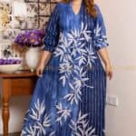 Long Batik Dress - Blue with white flowers