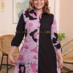 Ladies Long Batik Dress – Black & Purple with button (Size 14)