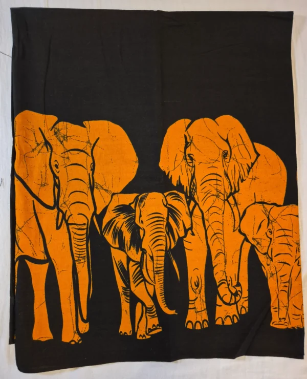 Batik Sarong for Men – Black with orange Elephant Print