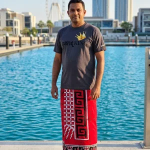 Batik Men’s Sarong (Red with partialdesign)