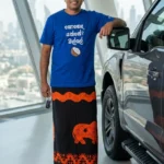 Batik Men’s Sarong (Black and Orange with Elephant Design)