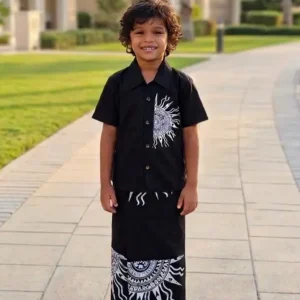 Batik Boys’ Shirt and Sarong (BLACK)